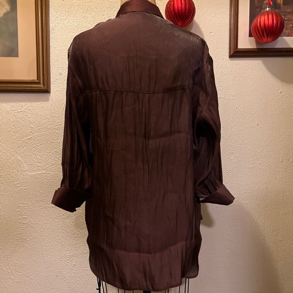 ASOS DESIGN Oversized Metallic Shirt Chocolate Size 4 - Picture 12 of 16